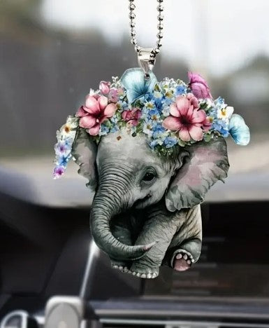 Acrylic Elephant With Floral Head Piece Car Charm