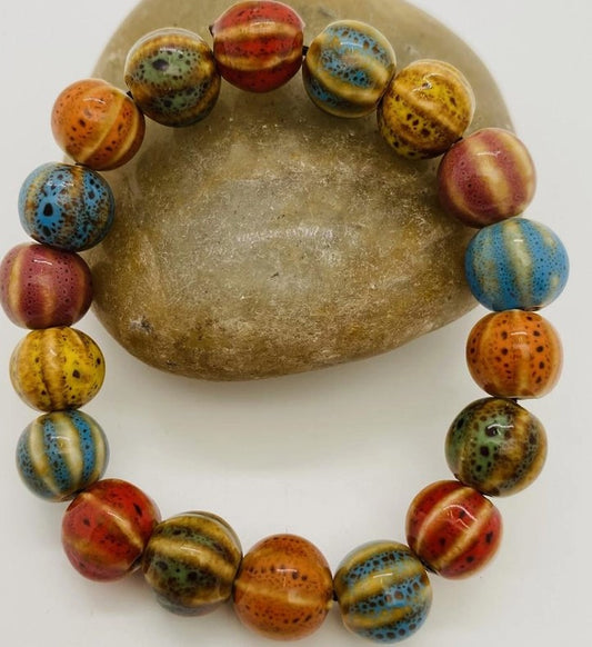 8MM Ceramic Colored  Round Bead Bracelet