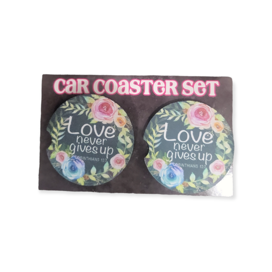 Love Never Gives Up Car Coasters