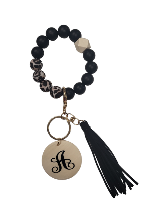 Black Cheetah Silicone Beaded Keychain