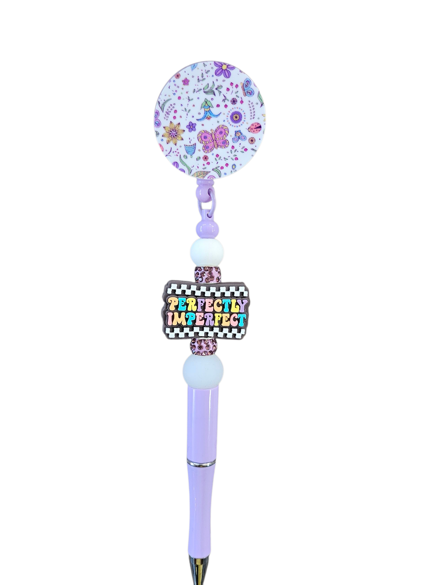 Pattern Badge Reel With Beaded Pen