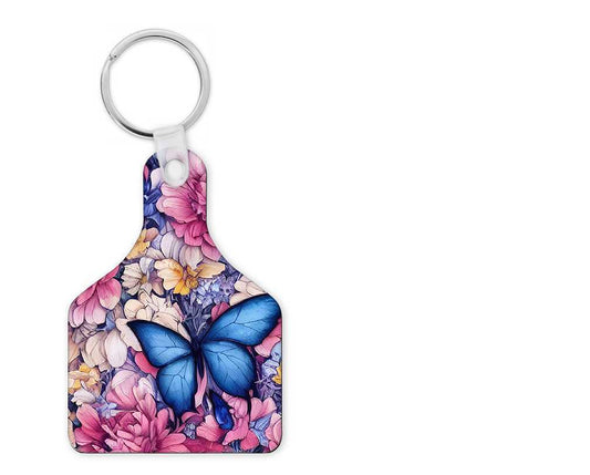 Butterfly Cow Tag Keychain