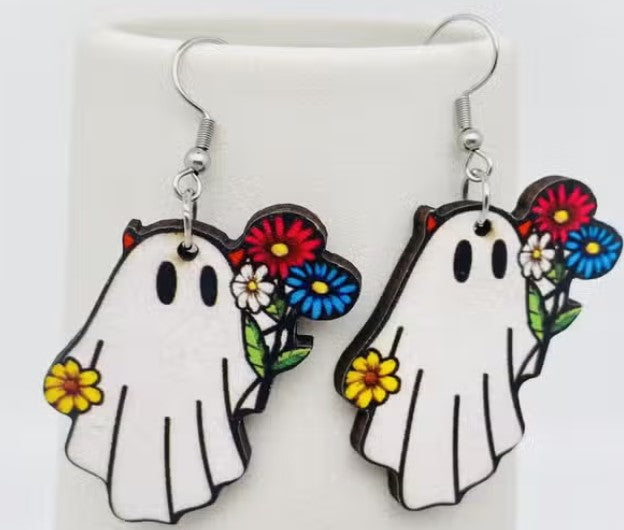 Hallloween  Flower Ghost Acrylic Earrings