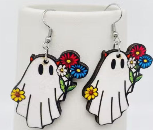 Hallloween  Flower Ghost Acrylic Earrings