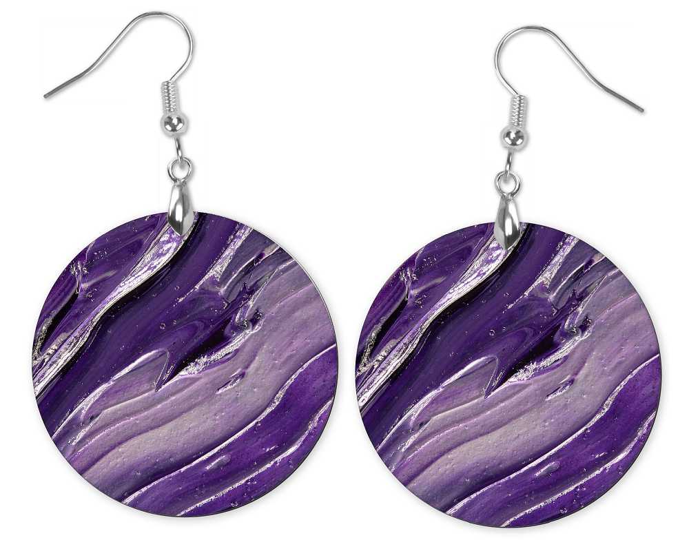 Round Purple Marbleized Earrings