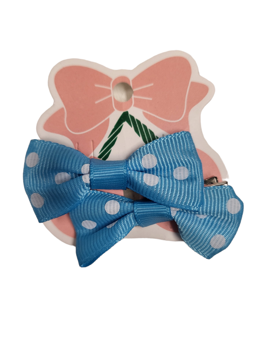 2 Pc Light Blue & White Polka Dot Hair clips