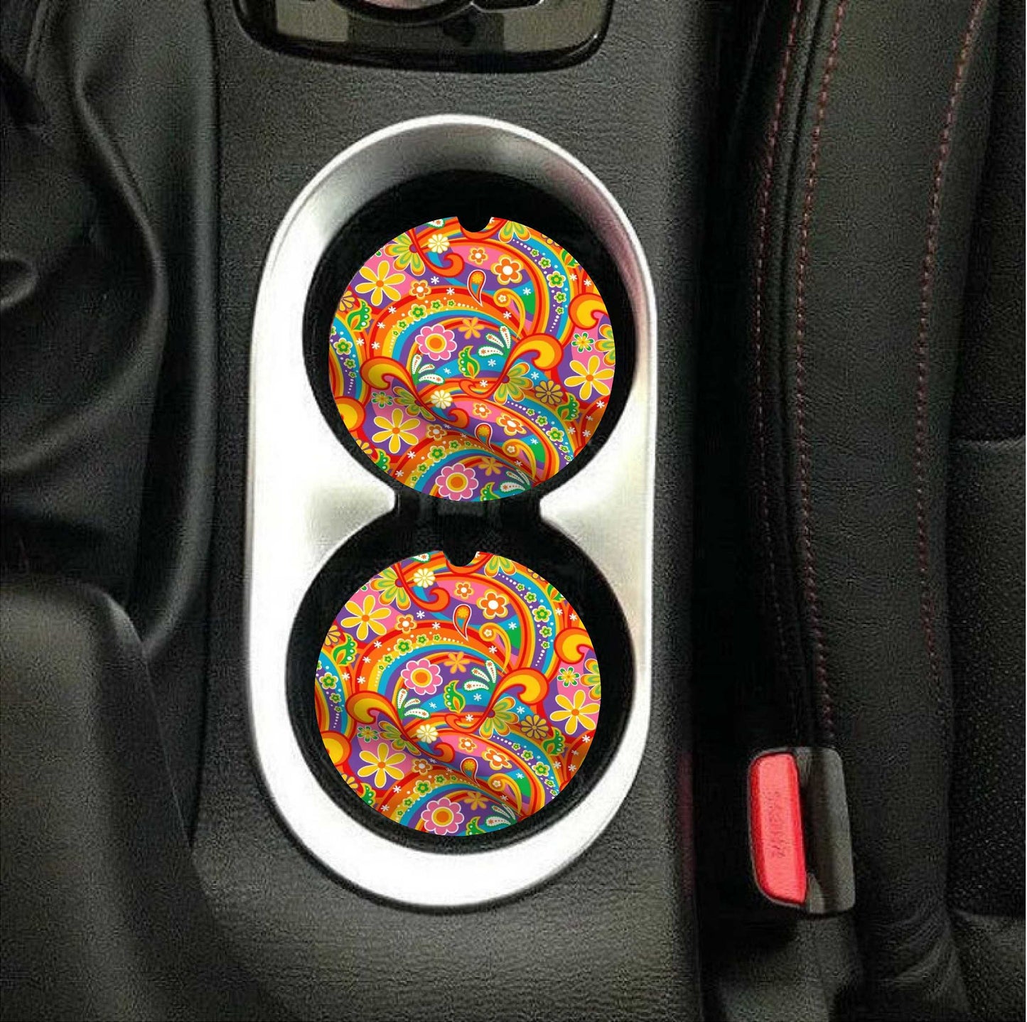 Red & Yellow Paisley Car Coasters