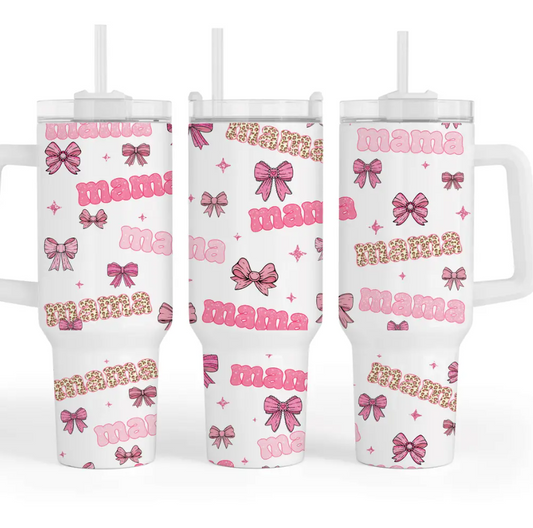 40oz Pink Coquette Mama Tumbler w/Handle