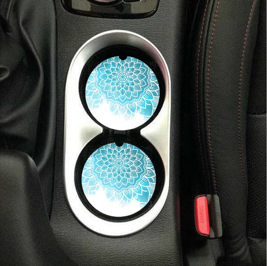 Blue & White Mandala Car Coasters