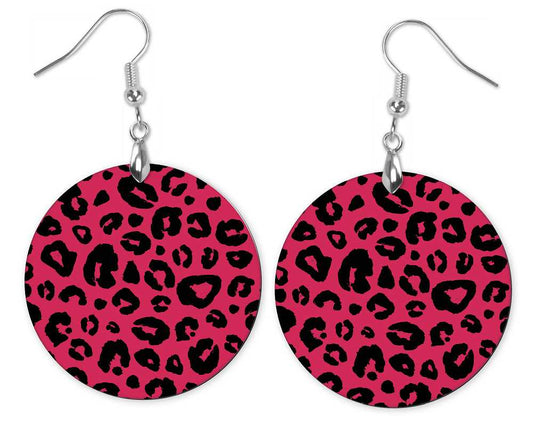 Round Red Cheetah Drop Earrings