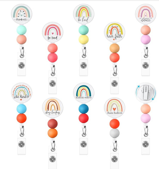 Beaded Boho Rainbow Positive Affirmations Badge Reel