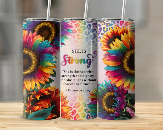 20 oz  She Is Strong Bright Sunflower Skinny Tumbler