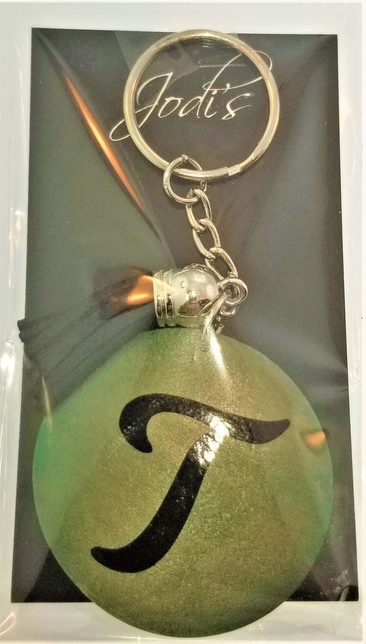 Wood Key Chain Turq/Black