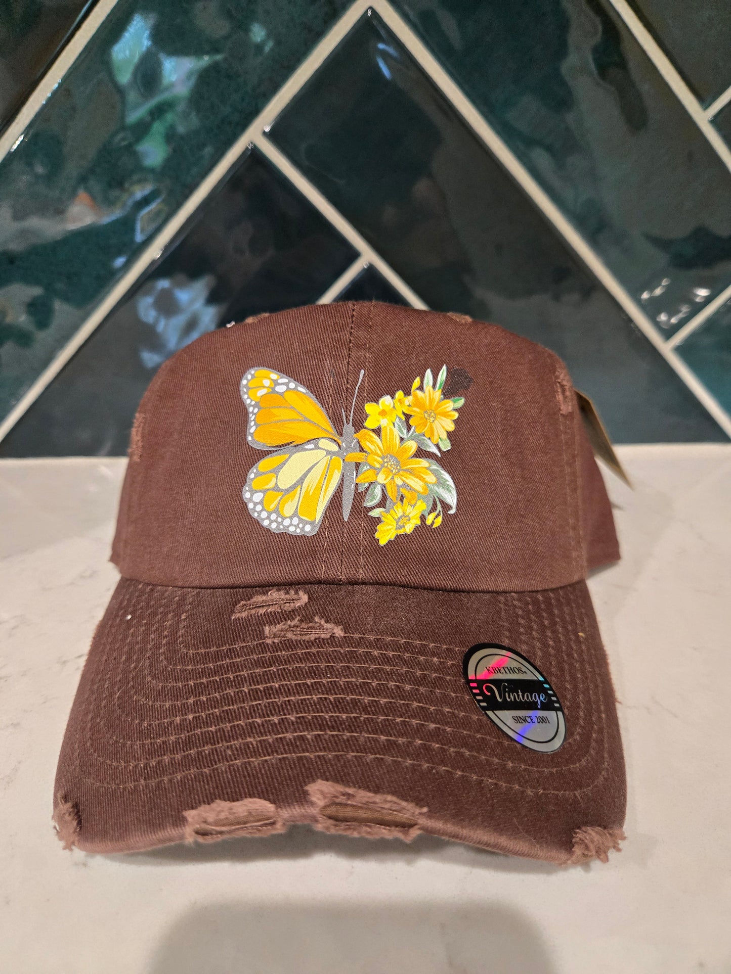 DTF Yellow Butterfly Vintage Hat
