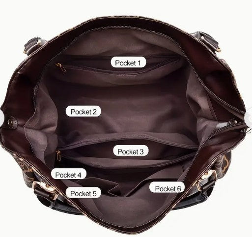 Black Vintage Pattern Large Capacity Shoulder Bag