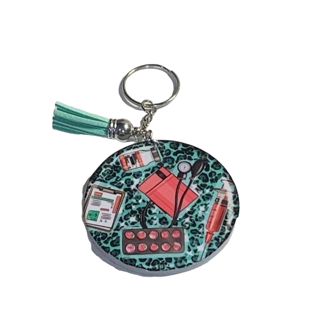 Teal Animal Print With Medical Supplies Key Chain