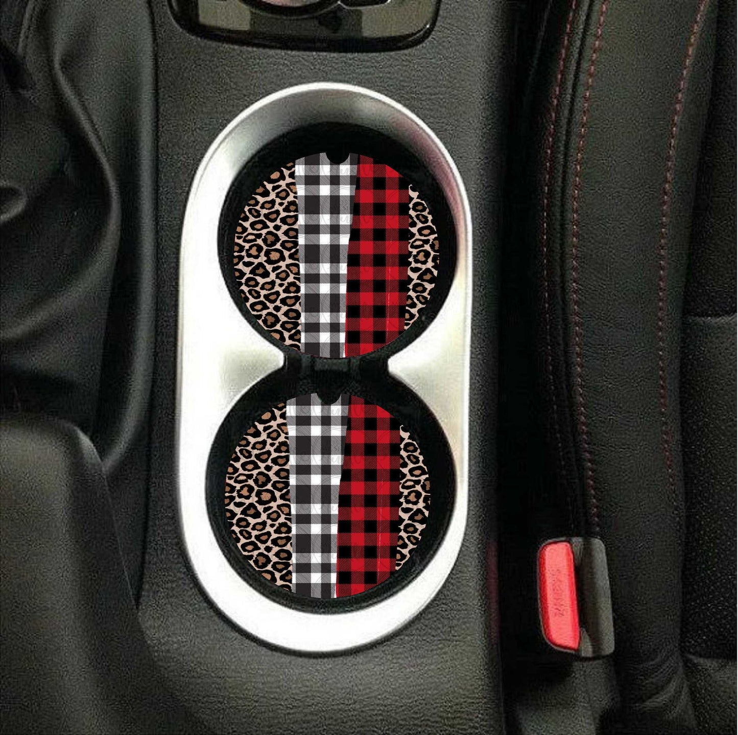 Plaid Leopard Car Coasters