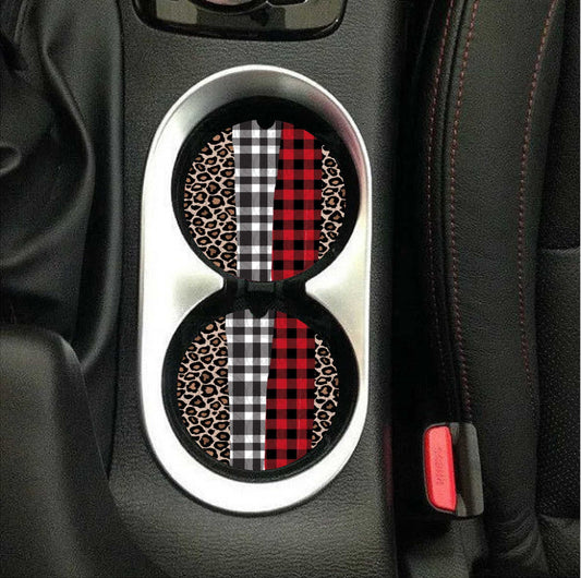 Plaid Leopard Car Coasters
