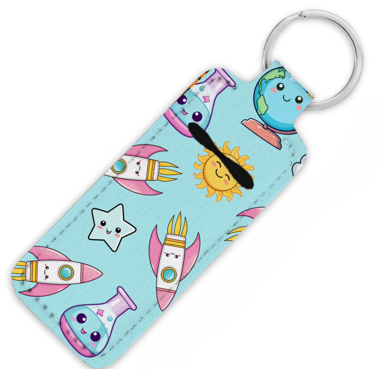 Kawaii Globes and Rockets Lip Balm Keychain