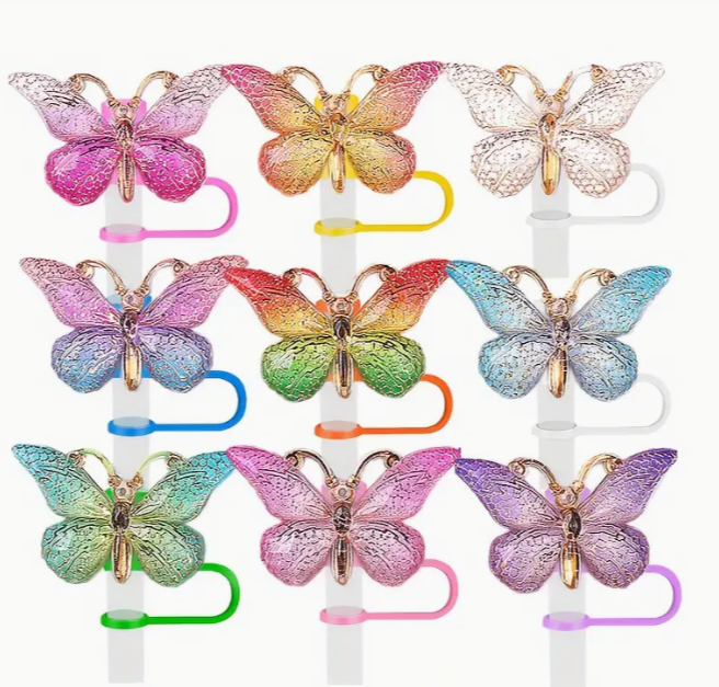 Gradient Color with Gold Butterfly Straw Topper