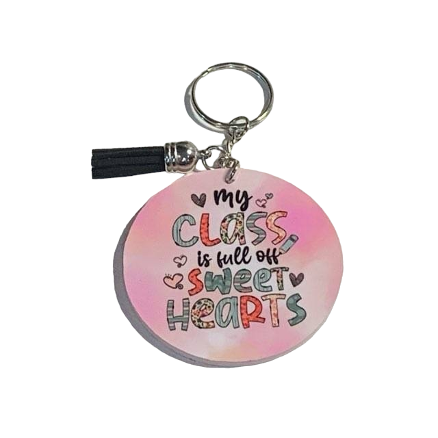 Fun Pattern Letters "My Class is Full of Sweethearts" Keychain with Tassel