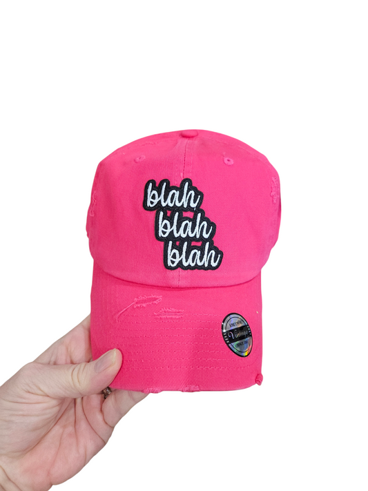 Vintage Hot Pink Embroidered Blah Blah Blah Ball Cap