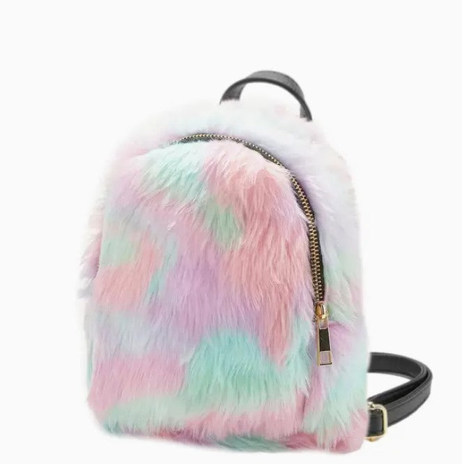 Tie Dye Fuzzy Faux Fur Retro Back Pack