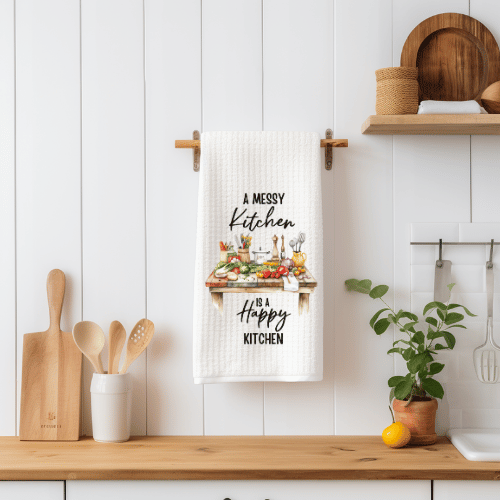 A Messy Kitchen Is A Happy Kitchen Tea Towel