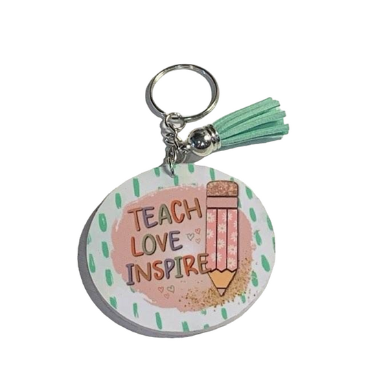Pink Daisy Pencil Teach Love Inspire Keychain with Tassel