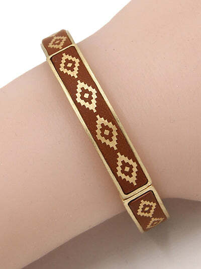 METAL LEATHER AZTEC STAMP STRETCH BRACELET
