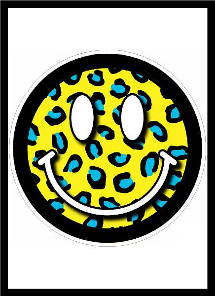 Yellow and Blue leopard Smiley Face Vinyl Decal