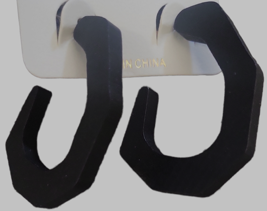 Black Faux Wood Hoop Earrings