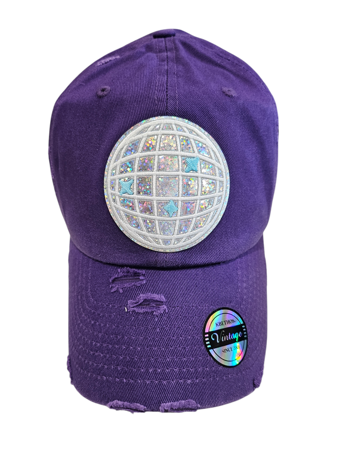 Vintage Purple Glitter Ball Ball Cap
