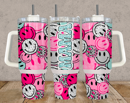 40oz. Happy Face Mama Tumbler with Handle