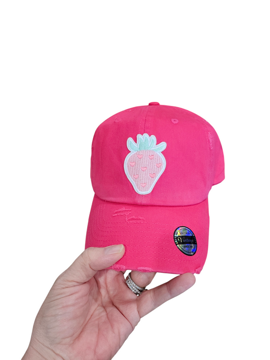 Hot Pink Vintage Embroidered Strawberry Ball Cap