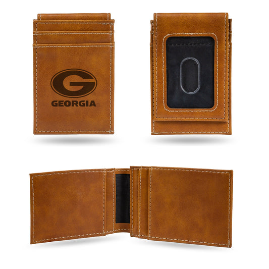 NCAA Georgia Bulldogs Laser Engraved Front Pocket Wallet, Brown