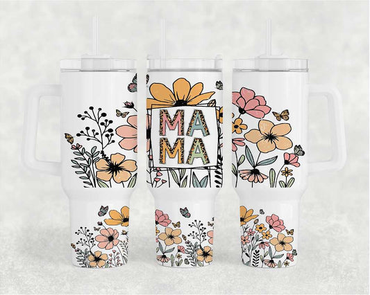 MaMa Floral 40oz. Tumbler with Handle