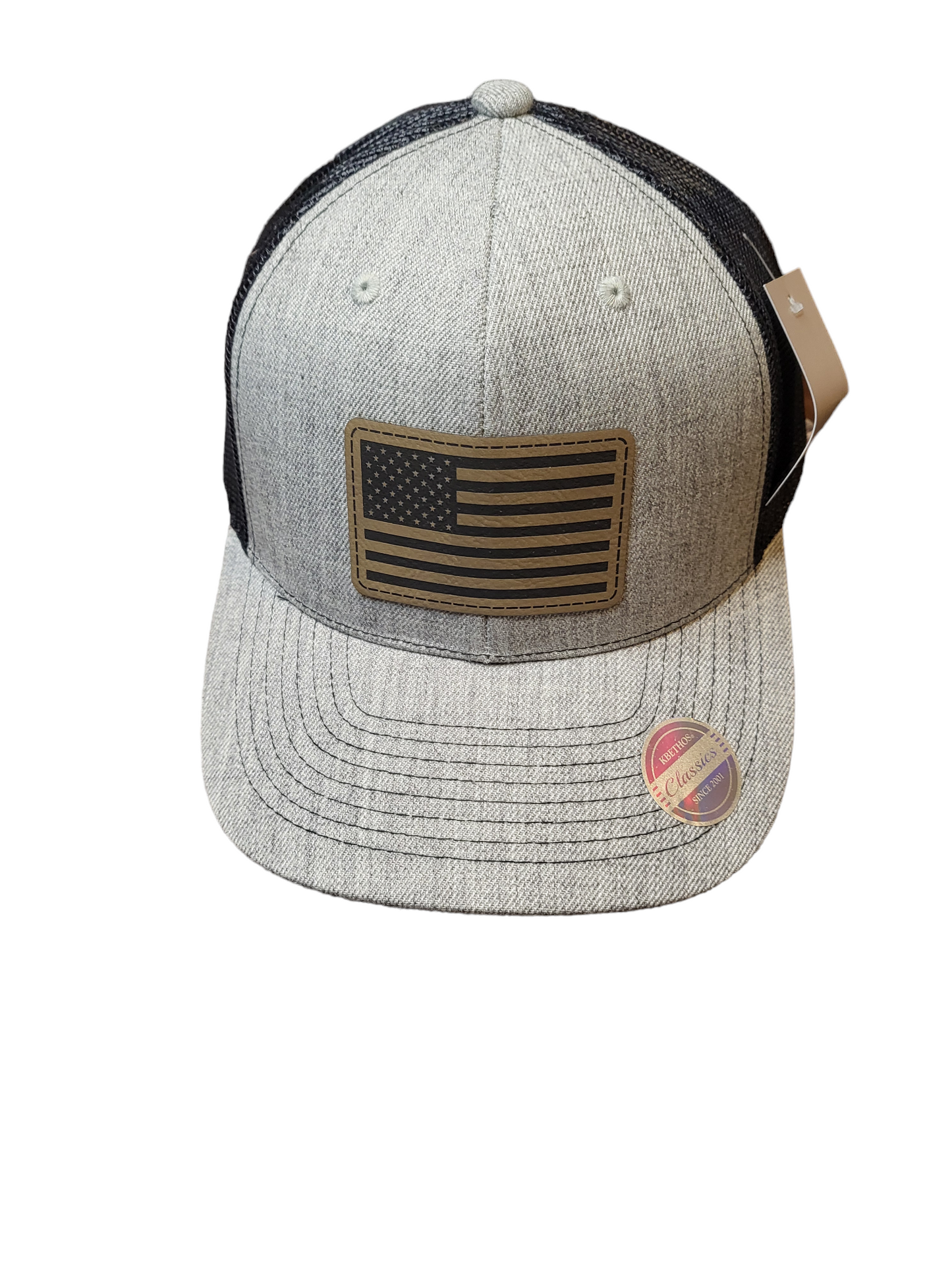 Leather American Flag Patch Ball Cap With Mesh Back