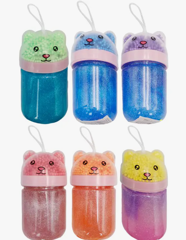 Teddy Bear Foam Ball Glitter Shimmer Slime Jar