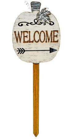 White Pumpkin Wooden Yard Stake