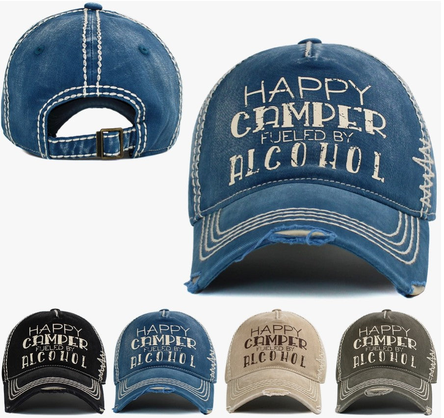 Happy Camper Fueled By Alcohol Vintage Ballcap