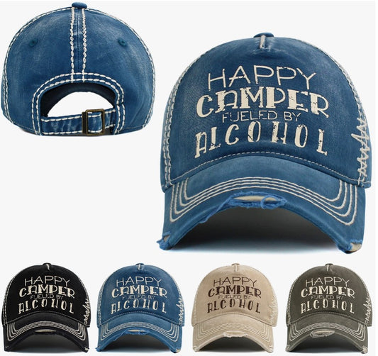 Happy Camper Fueled By Alcohol Vintage Ballcap