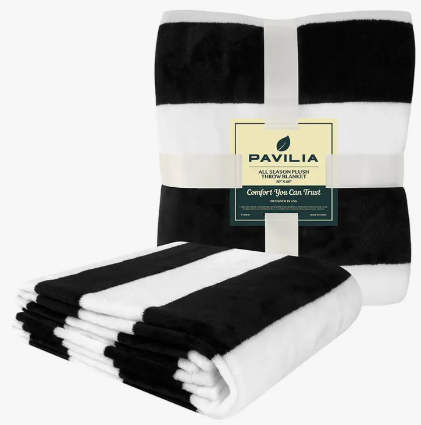 Black Striped Fleece Blanket 50" x 60"