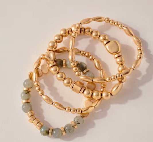 Stones Metal Beaded Stretch Bracelet Set