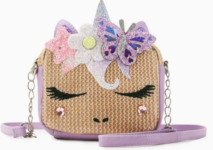 Miss Gwen Unicorn Straw Crossbody Bag