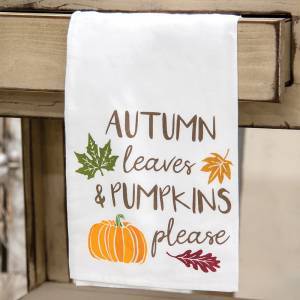 Autumn Leaves & Pumpkins Please Tea Towel