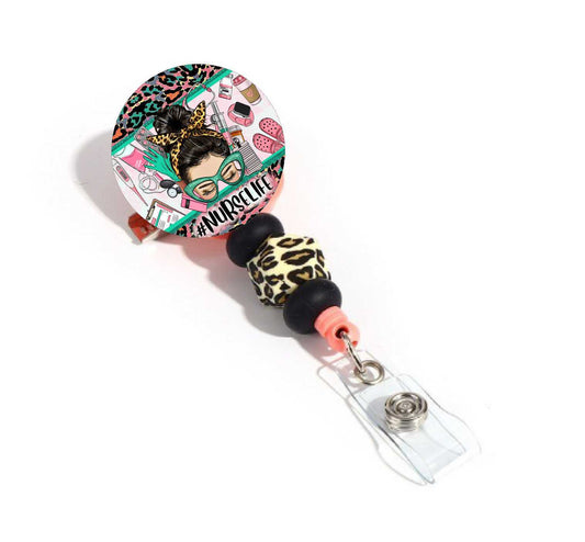 Nurselife Leopard Silicone Beaded Badge Reel