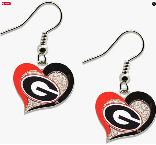NCAA  Georgia Bulldogs Swirl Heart Earrings