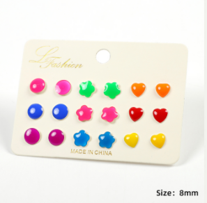 Set of 9 Bright Color Earrings