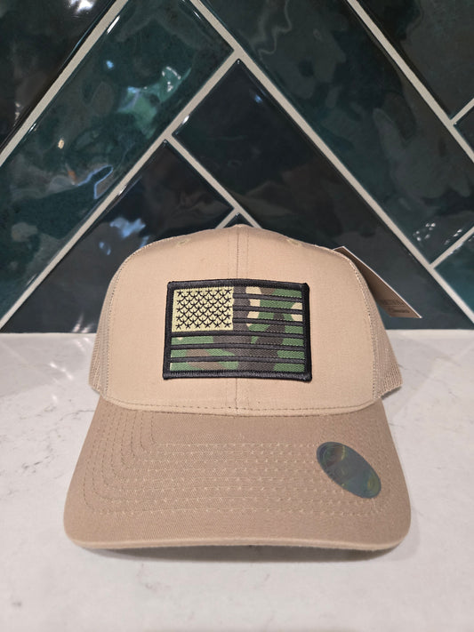 Camo Print American Flag 6 Panel Mesh Ball Cap